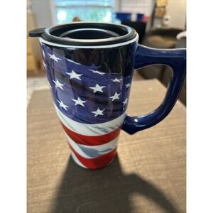 Spoontiques Ceramic Travel Mug Patriotic Hot Or‎ Cold W/ Spillproof Lid